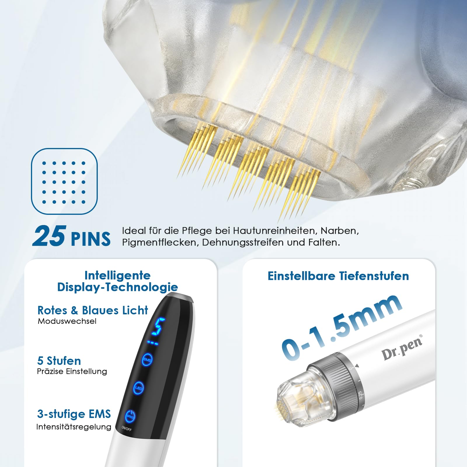 Dr. pen Q1S Microneedling Pen 2026 Dr. Pen Professionelles Hautpflege Gerät | Original Dr. Pen mit Echtheitscode, 2026 Dr pen Neuestes Modell, LED Rot & Blau Licht, 5 Stufen, Tolles Geschenk für Frauen