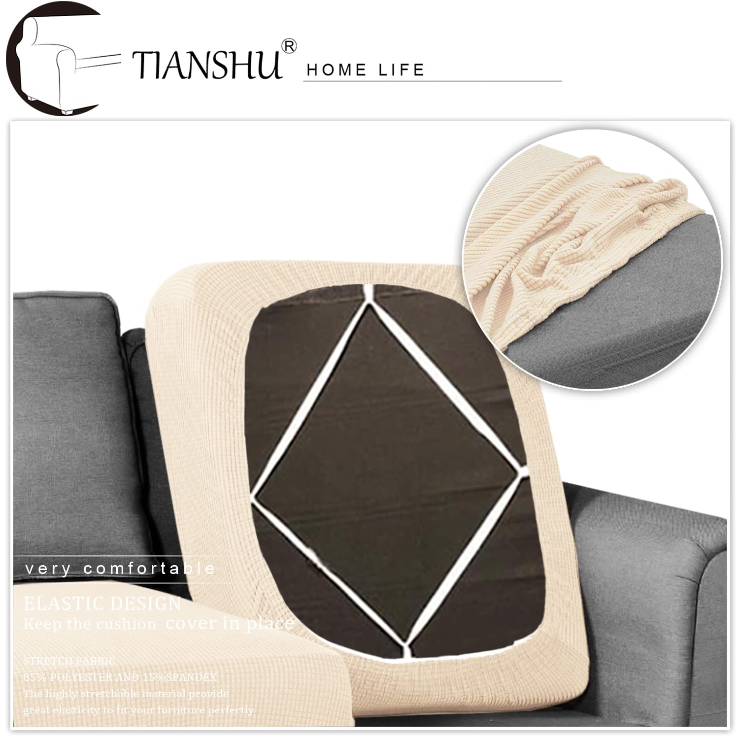TIANSHU Housse De Coussin De Canapé Extensible 1 Place - Antidérapante, Élastique Et Antipoussière En Sable