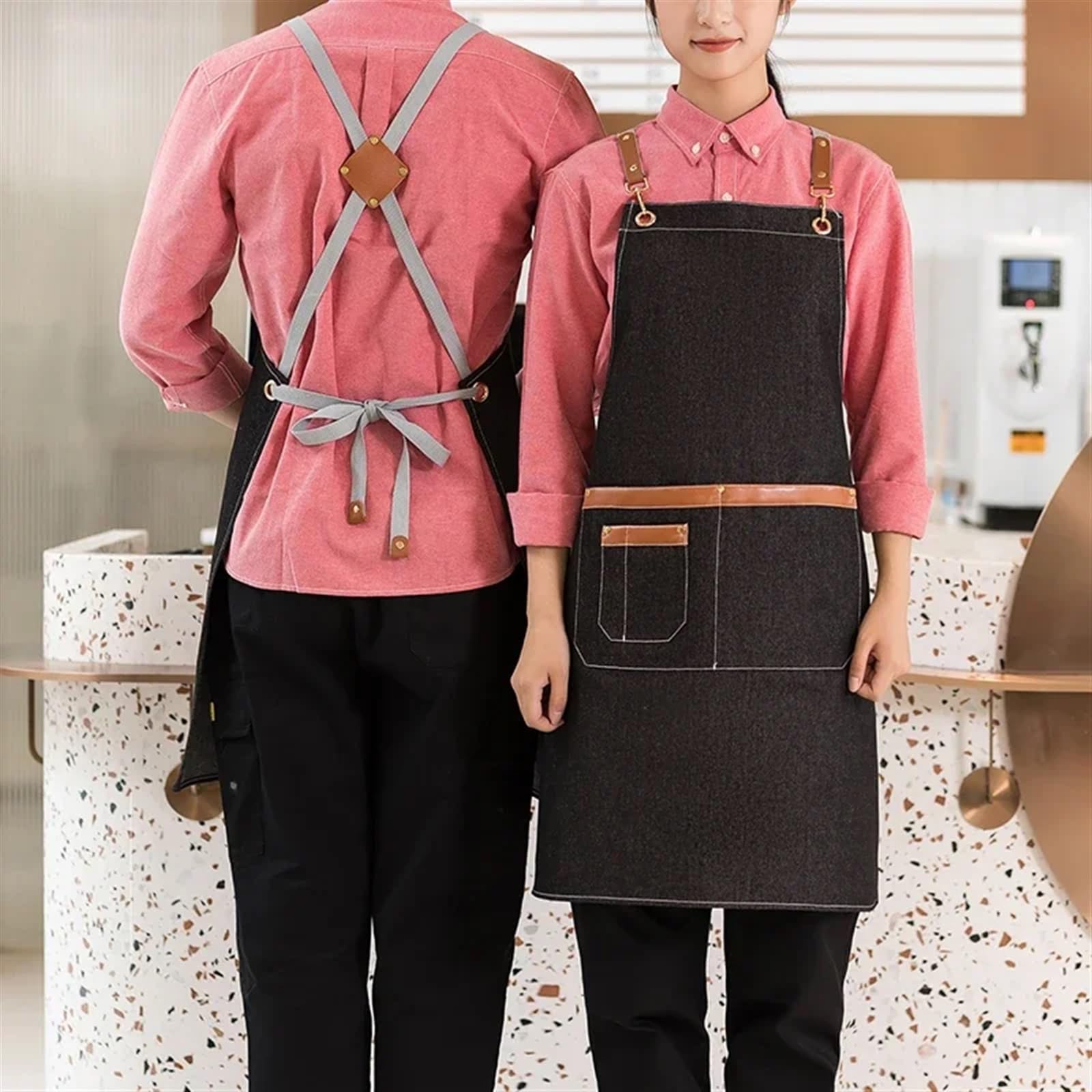 Delantal de Trabajo con Bolsillos Delantal vaquero for hombre y mujer, delantales de cocina, tela vaquera, Mandiles trabajo, bolsillos múltiples, camarero, limpieza restaurante