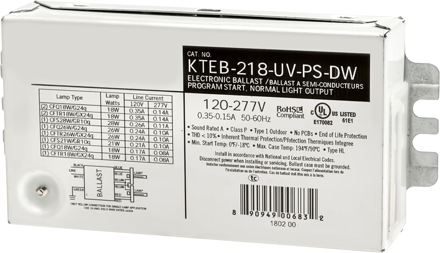 OHLECTRIC 2 Pack - Replacement for Keystone KTEB-218-UV-PS-DW | 2 Lamp Compact Fluorescent Electronic Ballast | 18 Watts & 120-277V Input | High Power Factor & Program Start | UL Listed