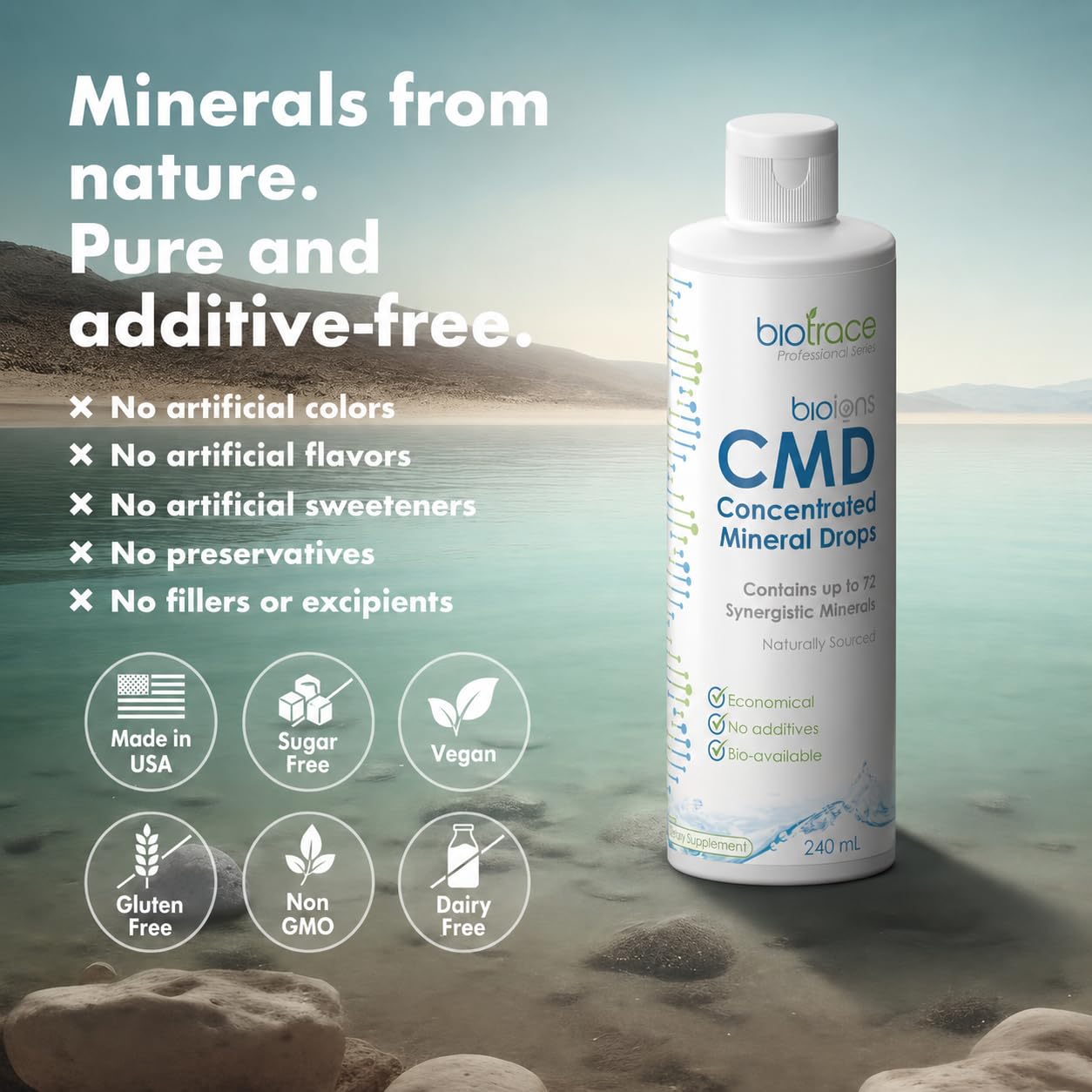 BioTrace Dead Sea Trace Mineral Drops | 72 Concentrated Trace Minerals, Ionic Liquid Magnesium, Chloride, Potassium | Low Sodium | Energy, Electrolytes, Hydration | 34 Day Supply, 2 fl oz (Pack of 1) — Amazon image 6