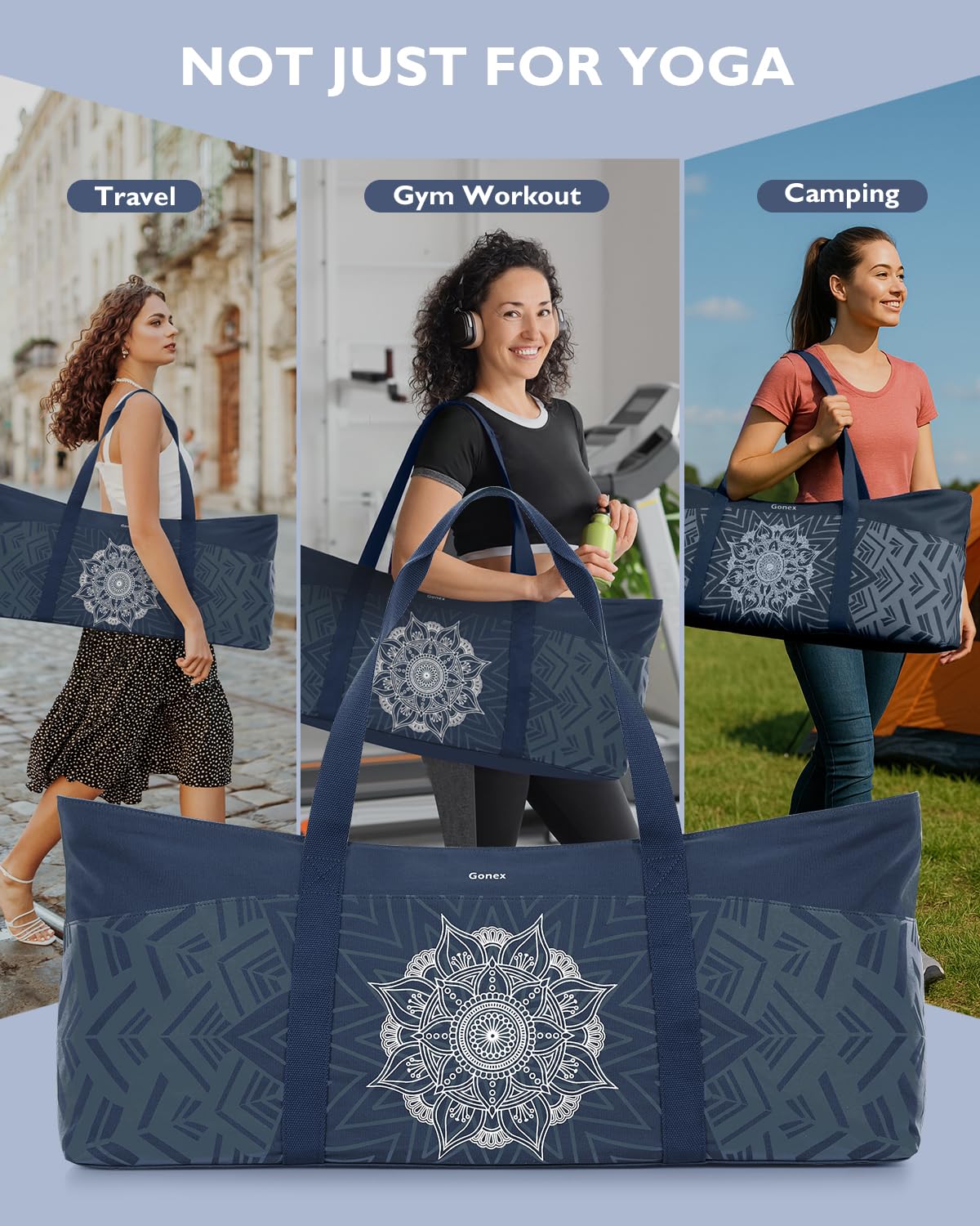 Gonex Yogatasche, Extra Große Canvas Sporttasche mit Wasserdichtem Fach & Metallreißverschluss, Für Matte & Blöcke, Stylische Tragetasche für Damen, Ideal für Yoga, Pilates, Reisen