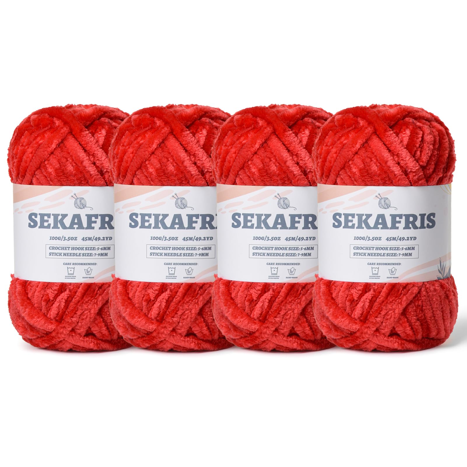 Chenille Velvet Soft Yarn Red 4 Pack