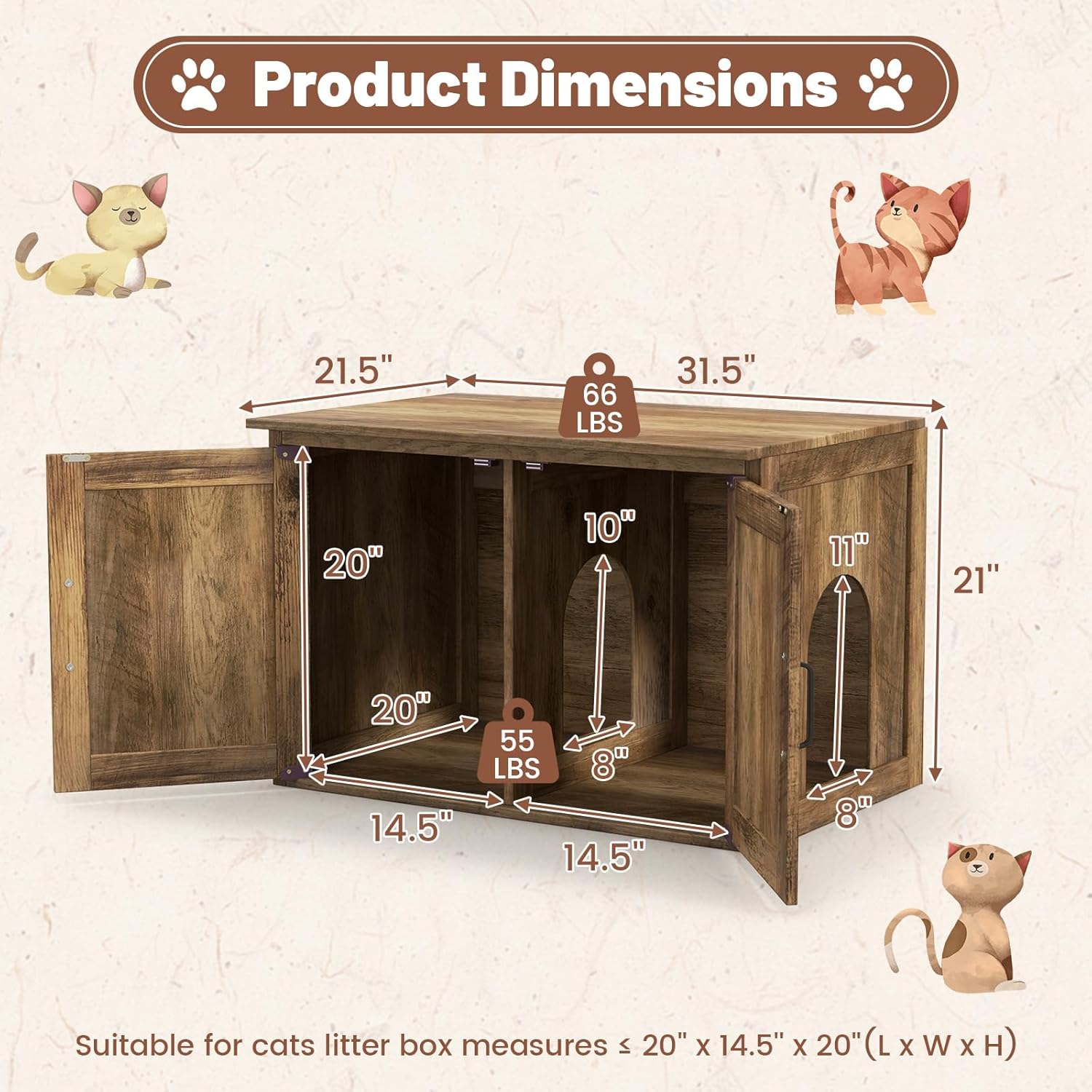 Giantex Cat Litter Box Enclosure - Flip Top Litter Box Hidden Furniture with Barn Door, Side Entrance, Inner Divider Path, Farmhouse Wooden Cat Washroom Pet House, Fit Most of Litter Box, Brown