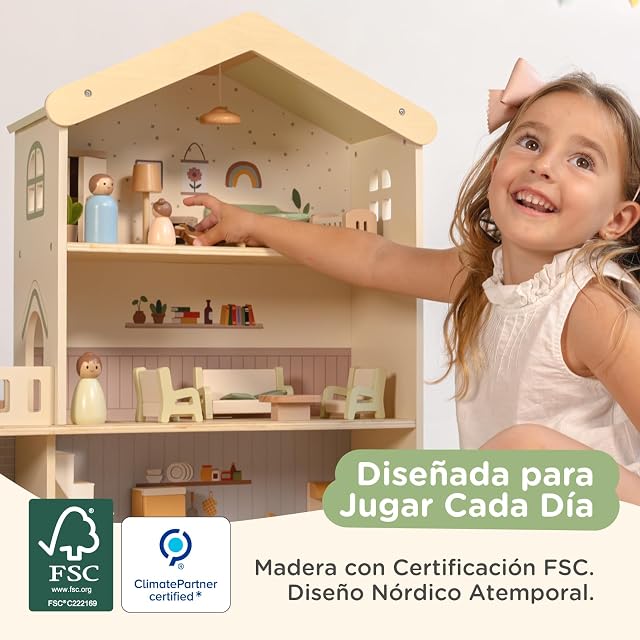 Foto 6 de 7 de Nene Toys Casa de Muñecas de Madera con Muebles, Niños 3+ Años