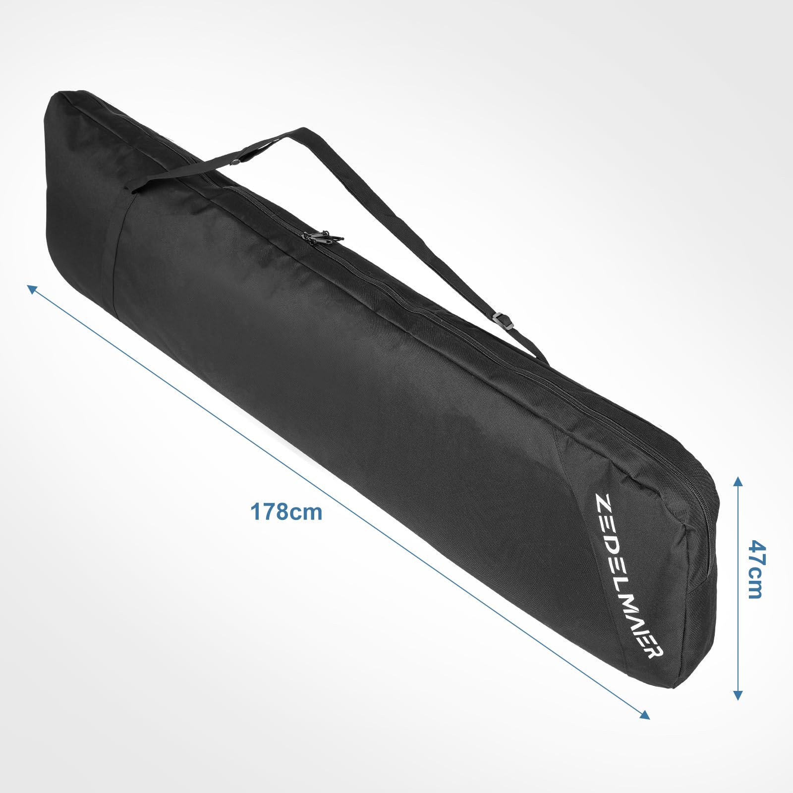 Zedelmaier Klassische Snowboardtasche 178 cm wasserdichte Boardtasche für Skisport Reißfeste Nylontasche Leicht Skier Tasche für Skireise und Skiferien