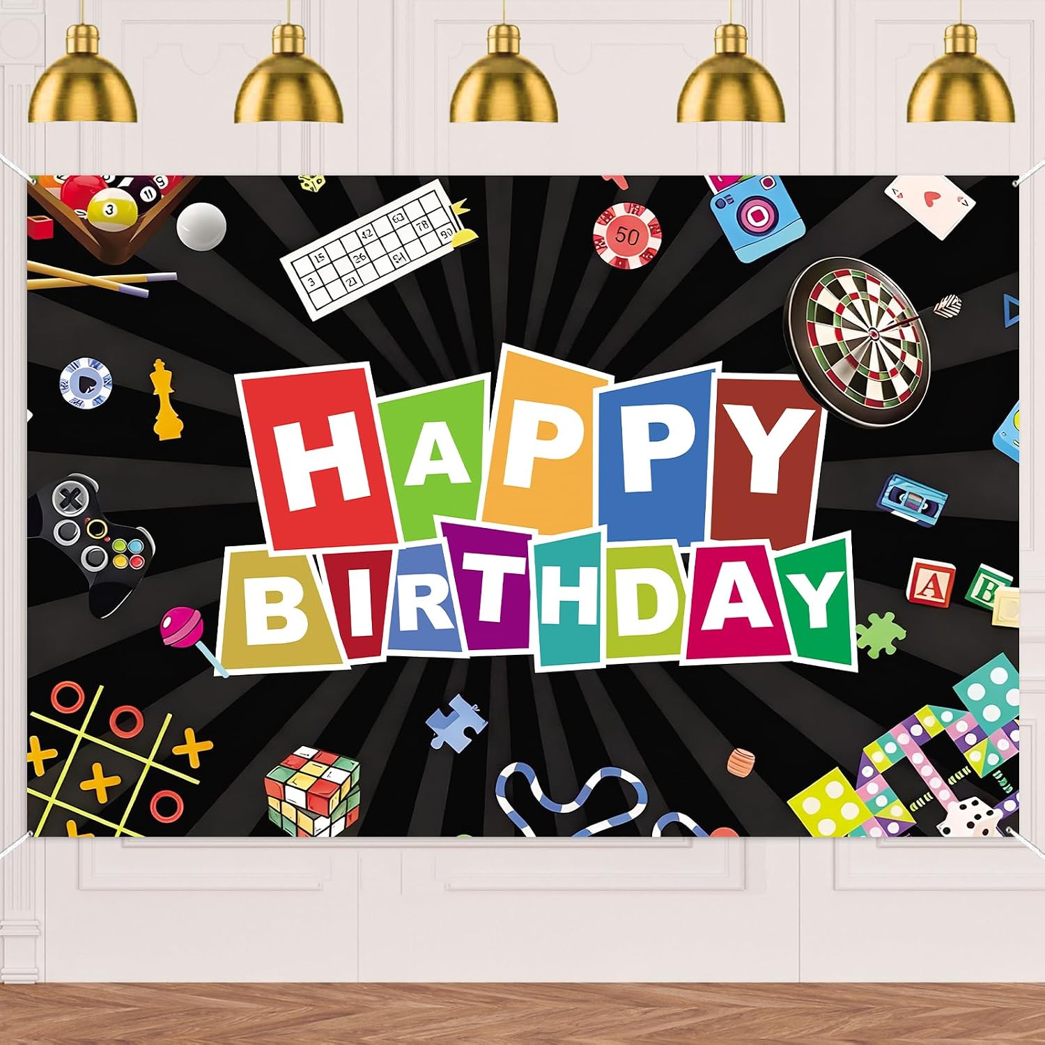 Casino Poker Bingo Game Night Happy Birthday Banner Family Video Game Board Game Theme Banner Photography Background Men Women Happy Birthday Party Photo Booth Props