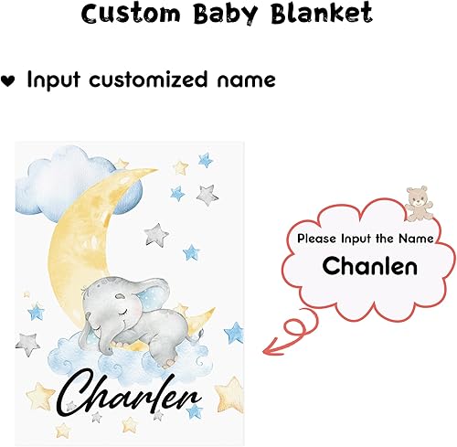 Miniatura 2 de Manta de bebé con nombre personalizado con elefante, mantas de bebé con nombre personalizado para niñas, bebés, niños, mantas súper suaves para