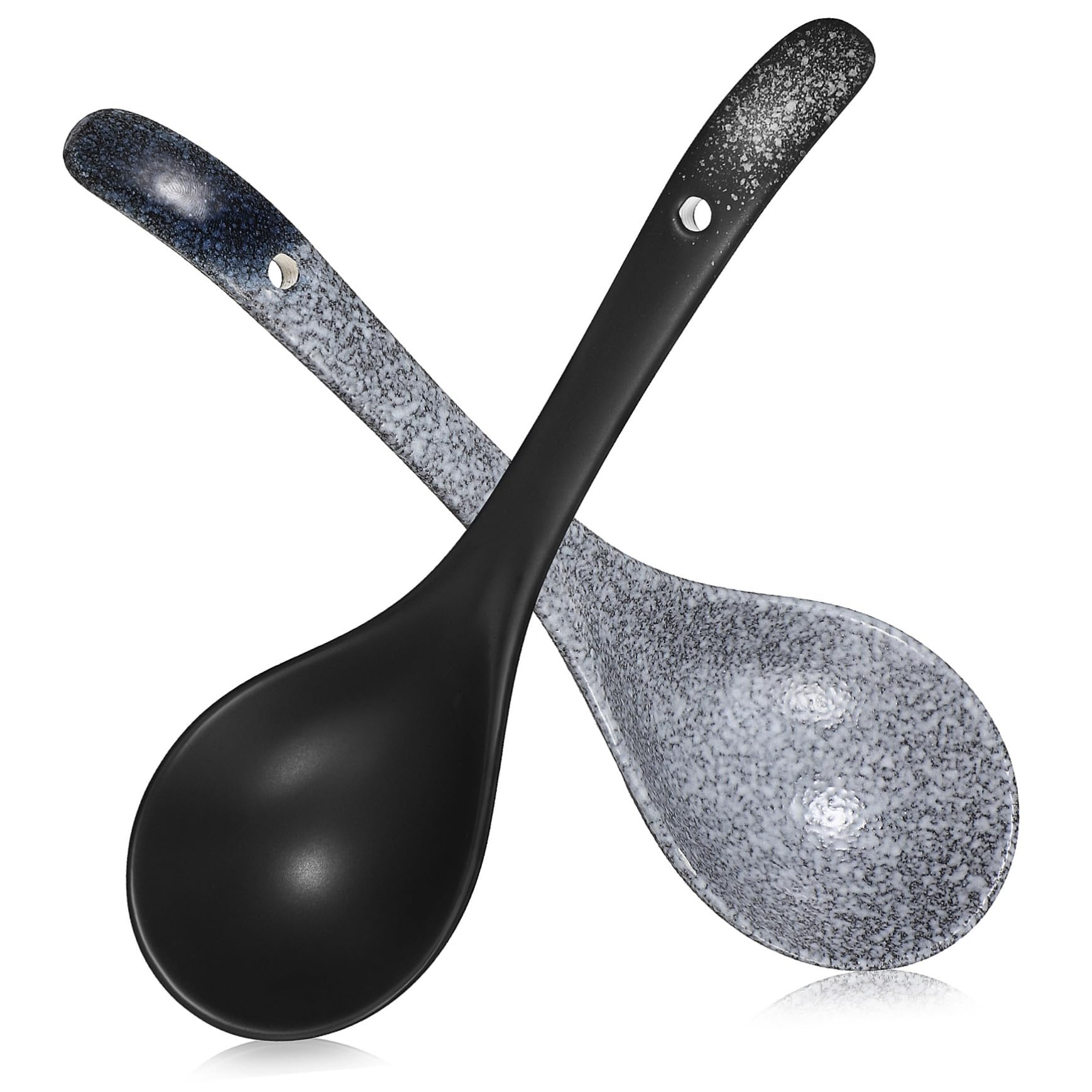 Lot de 2 cuillères à soupe en céramique asiatique manche长 pour cuisine