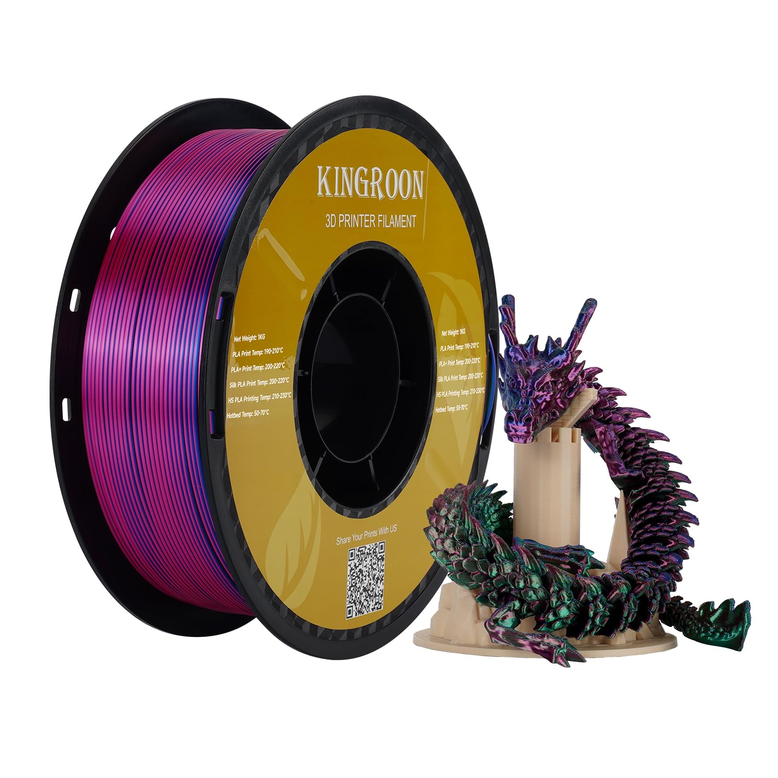 Kingroon Silk PLA Triple Color,3D Printer Filament,Pla Filament 1.75mm,Multicolor Filament 1KG,Dimensional Accuracy +/- 0.03mm,for Most FDM 3D Printer