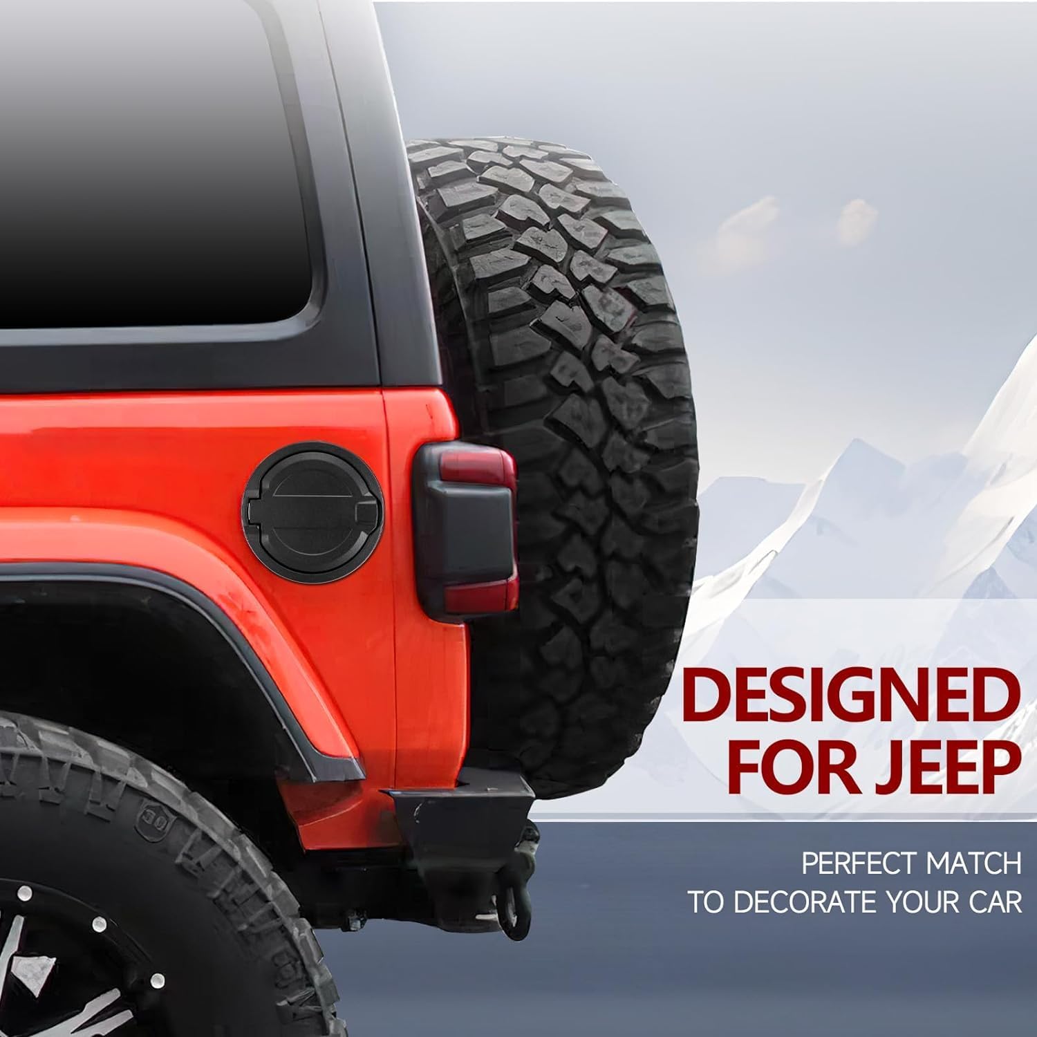 Gas Tank Cap Cover for Jeep Wrangler JL & JT Unlimited 2018-2026(2/4 Door) - Matte Black Aluminum Fuel Filler Door, Exterior Accessories Replacement (Model YXG-044-JL)