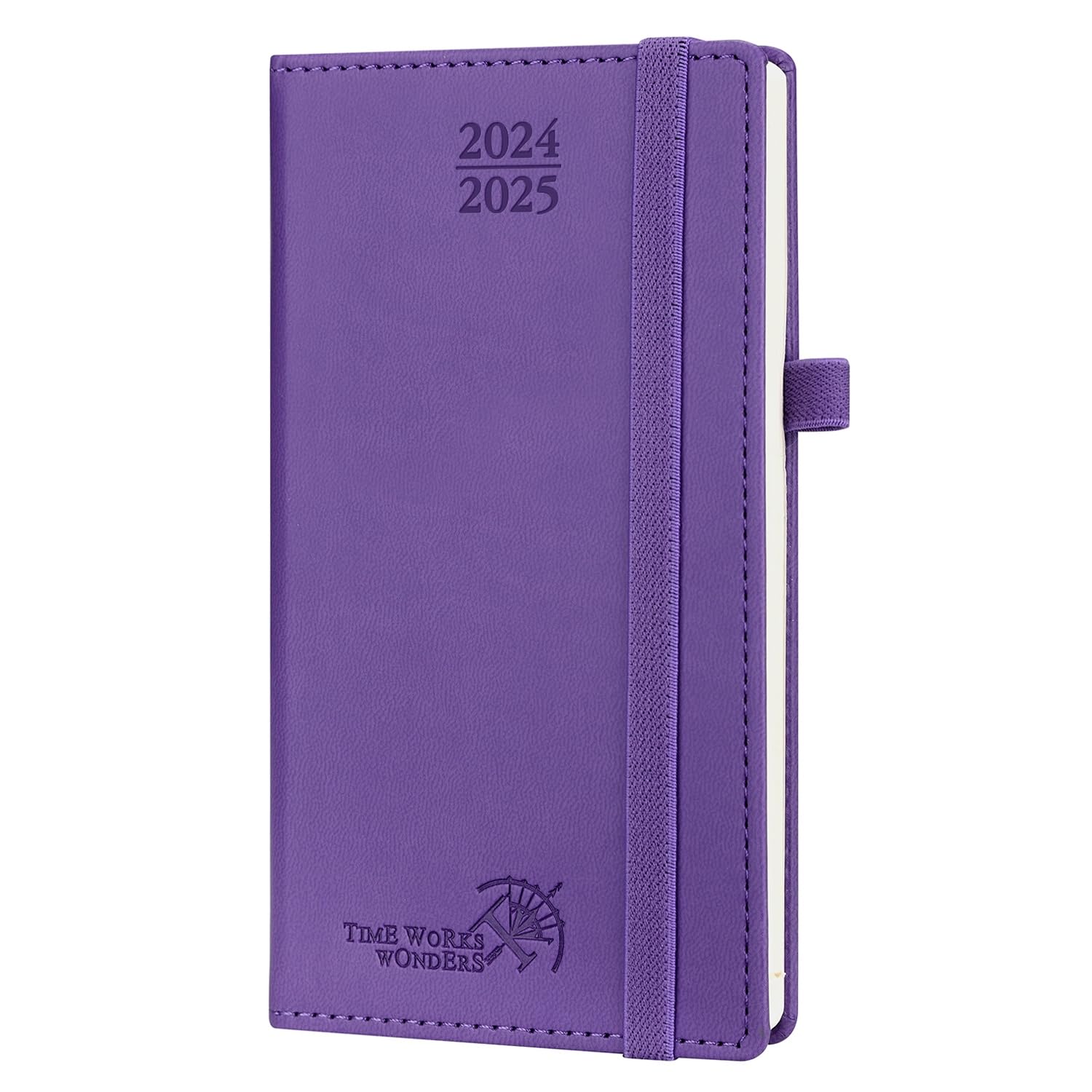 POPRUN Agenda 2024 2025 Pequeña 16,5 x 9 cm, Agenda Semanal 17 Meses de Ago.2024 - Dic.2025, 1 Semana 2 Páginas, Tapa Dura en 80 GSM Papel Certificado FSC®, Violet