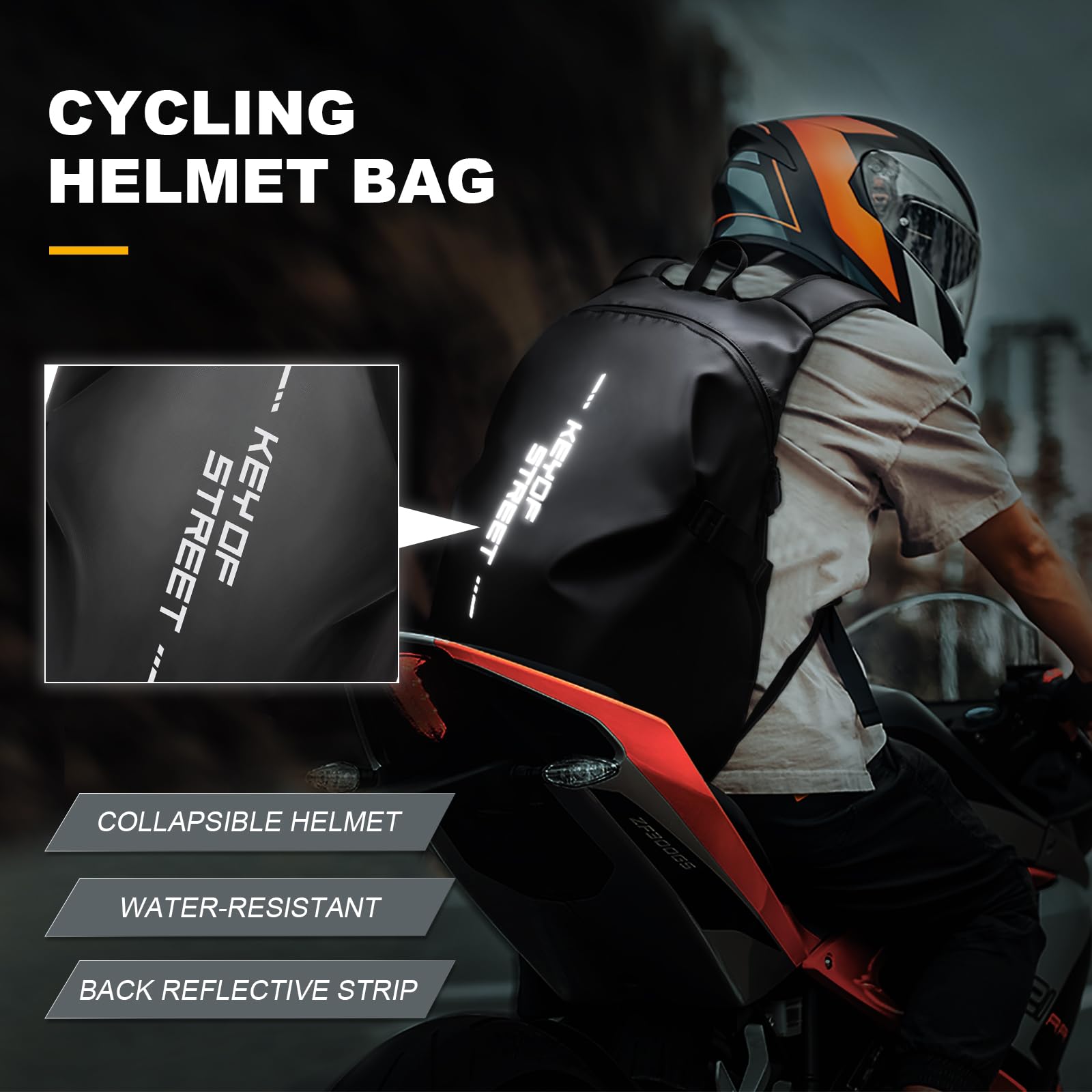WEPLAN Zaino da Moto Uomo Donna Zaino Portacasco da Moto Zaino da Portacasco Impermeabile Borsa Porta Casco Moto Cinturino per Casco da Moto,Nero L