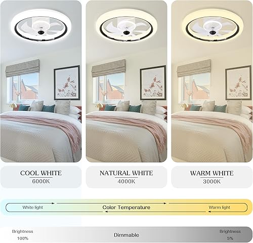 Miniatura 3 de Ventilador de techo de perfil bajo con luz, LED inteligente de 20 pulgadas regulable de montaje empotrado moderno ventilador de techo interior con