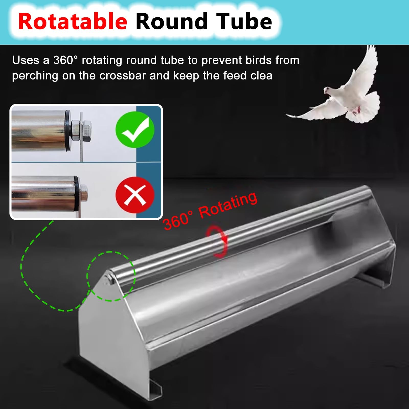 Comedero para aves de corral con barra transversal giratoria para patos, pavos y gansos