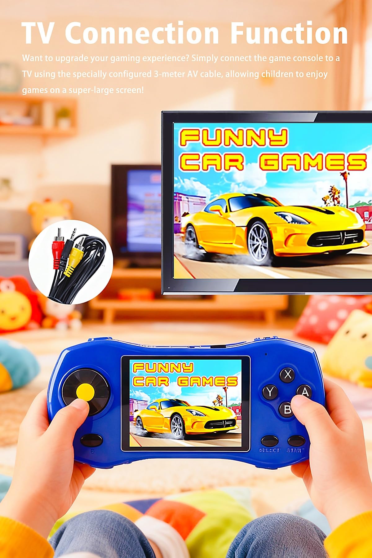 HLF Console de Jeux pour Enfants 3.0 Pouces Design Inspiré des Voitures de Sport 250 Jeux 64bit Connexion TV Jeux Portables pour la Maison et Les Voyages Cadeau d'anniversaire/de Noël