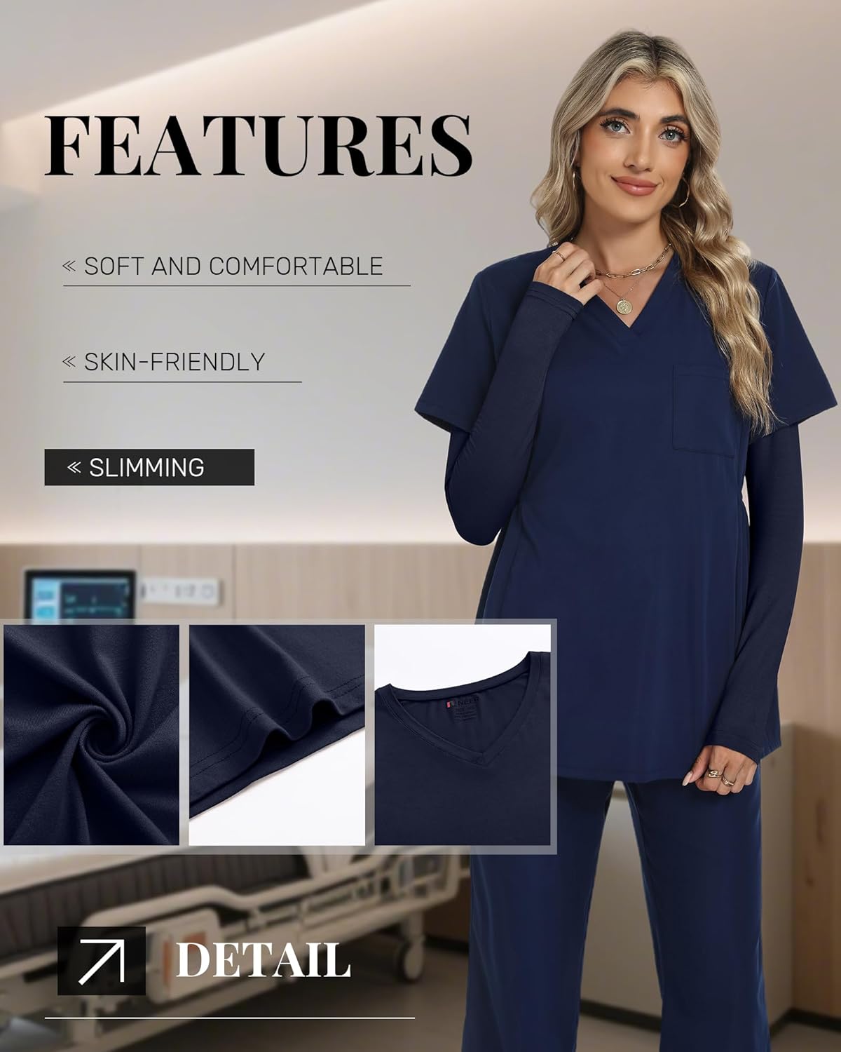 Neer 3 Pack Women Long Sleeve Underscrubs Shirt V Neck Slim Fitted Scrub Undershirts Comfort Nurse Fall Layering Tees Tops