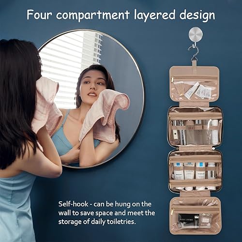 Miniatura 5 de gero Neceser de viaje con gancho para colgar, bolsa de almacenamiento de viaje impermeable, bolsa de maquillaje de viaje portátil, organizador de