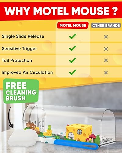 Miniatura 3 de Motel Mouse Humane No Kill Live Catch and Release - Trampas para ratones, reutilizables con cepillo de limpieza, paquete de 2