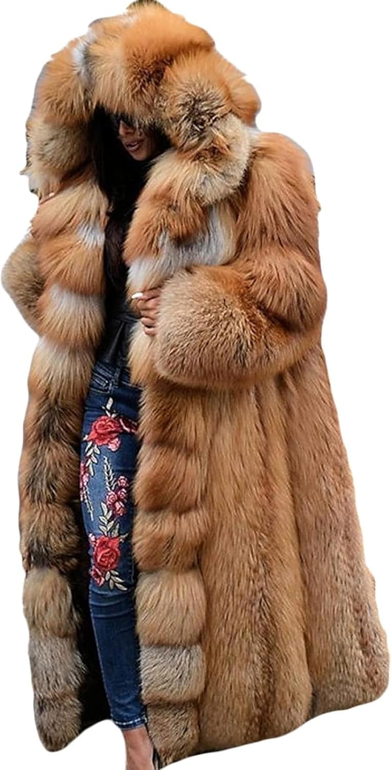 JEShifangjiusu Women's Winter Plus Size Parka Overcoat Solid Color Big Hooded Overcoat Long Sleeve Faux Fur Coat Jacket