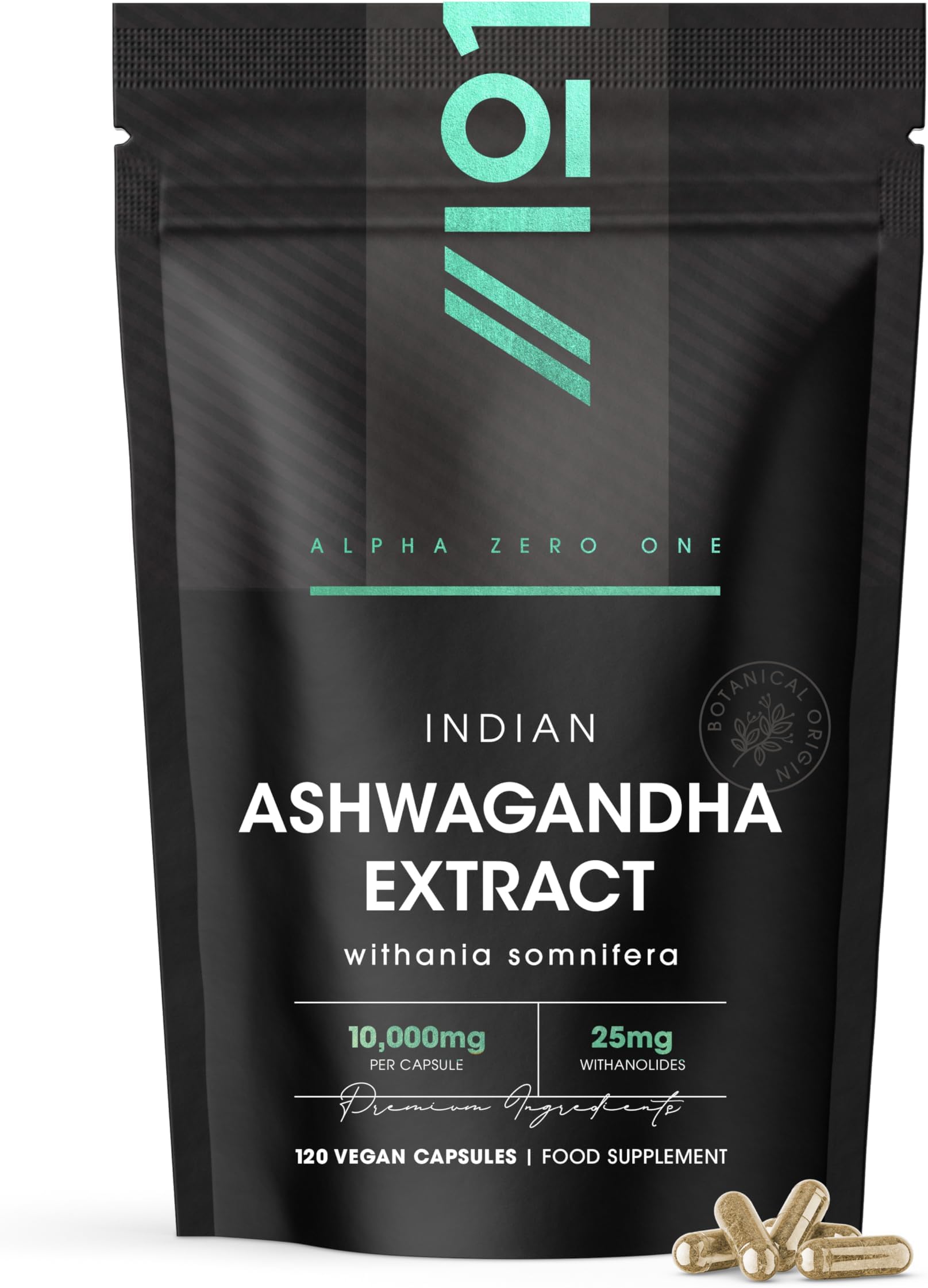 Ashwagandha Extract 10,000mg - 5% Withanolides (25mg) - 120 Vegan Capsules - Made with BioPerine® Black Pepper for Higher Bioavailability (4 Month Supply) by Alpha01
