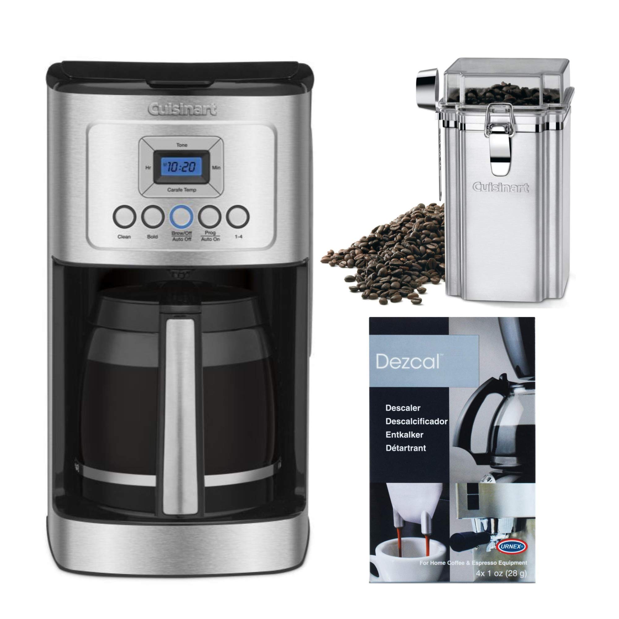 Amazon.com: Cuisinart DCC-3200 Perf Temp Cafetera de 14 tazas, jarra de  cristal con acero inoxidable, incluye recipiente de café y descalcificador  (3 artículos) (renovado) : Hogar y Cocina