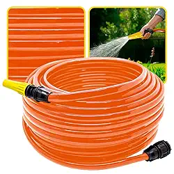 Mangueira de Jardim Antitorção com Parede Reforçada e Esguicho e União Adaptador de Torneiras Acoplados (Mangueira Laranja, 50 metros)