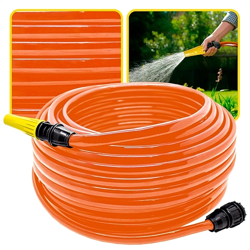 Mangueira de Jardim Antitorção com Parede Reforçada e Esguicho e União Adaptador de Torneiras Acoplados (Mangueira Laranja, 50 metros)