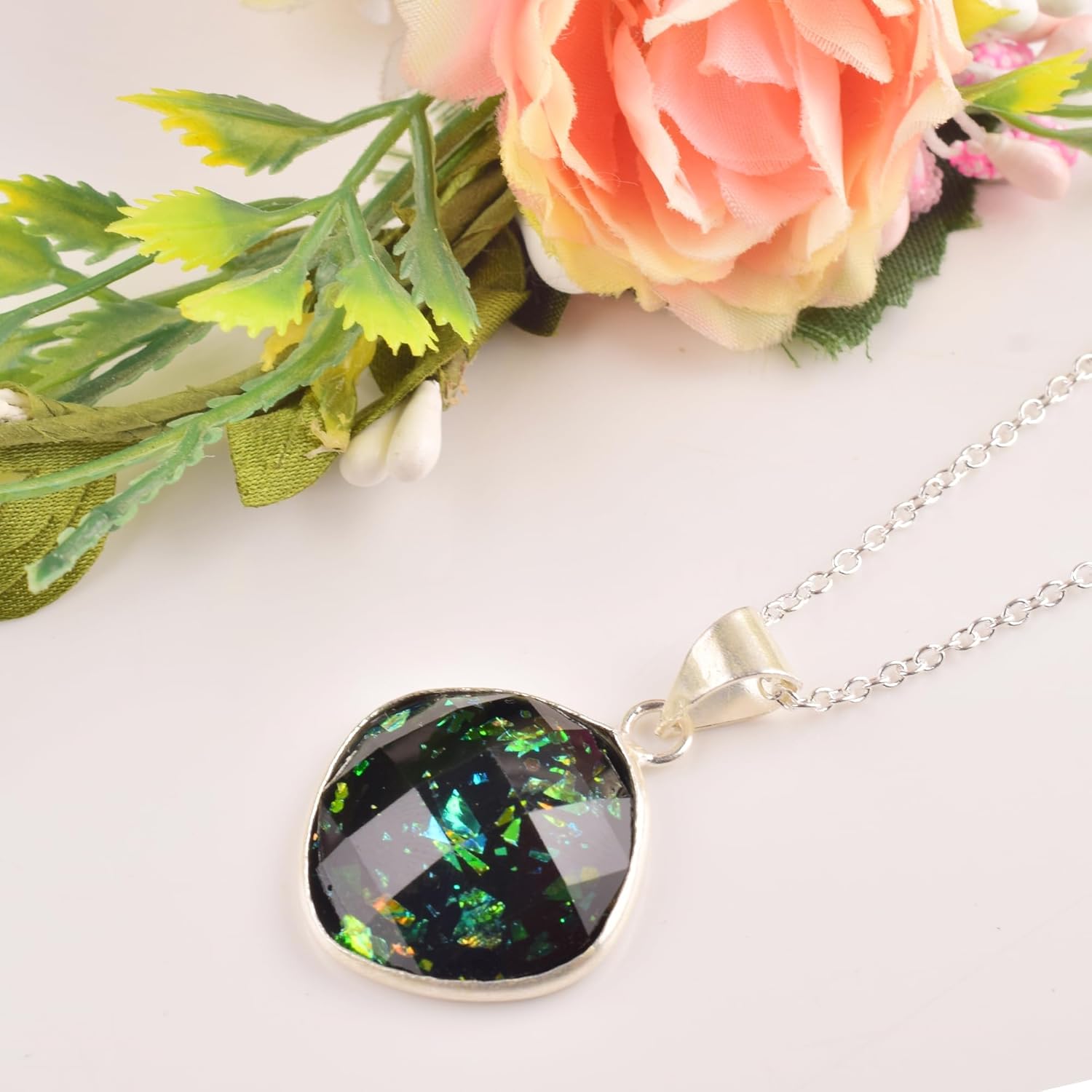 Black Opal Crystals Pendant Necklace, Dainty Women Jewelry, Energy Healing Crystals, Birthday, Gift for Her, Gemstone Jewelry (black opal) - Image 3
