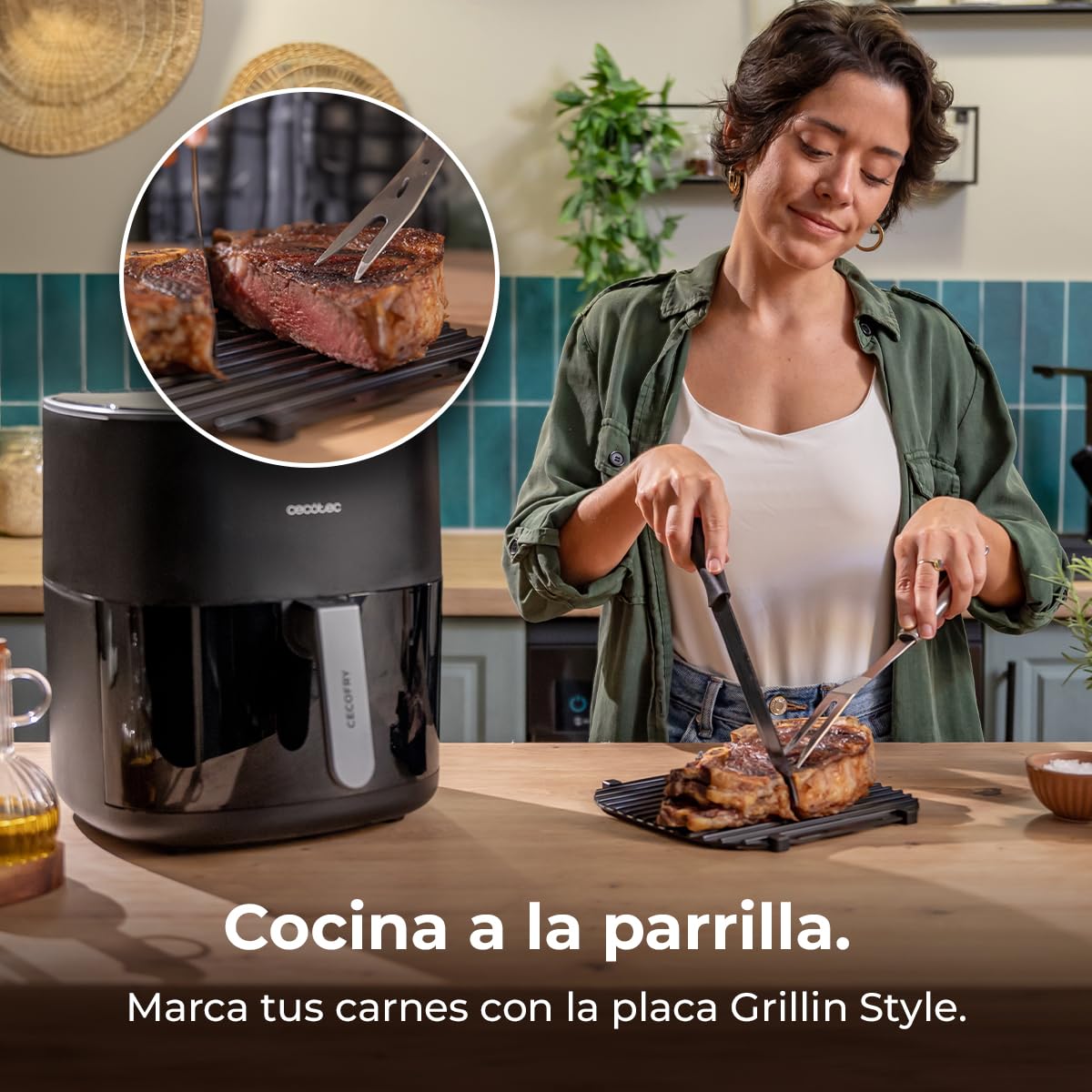 Cecotec Freidora de Aire sin Aceite 6,5L con Doble Resistencia Cecofry&Grill Duoheat 6500 Plus. 2200W, Air Fryer, Grill y Plancha, Pizzas, Ventana Visualización, 12 Menús, Temperatura 40-200°C — view 6
