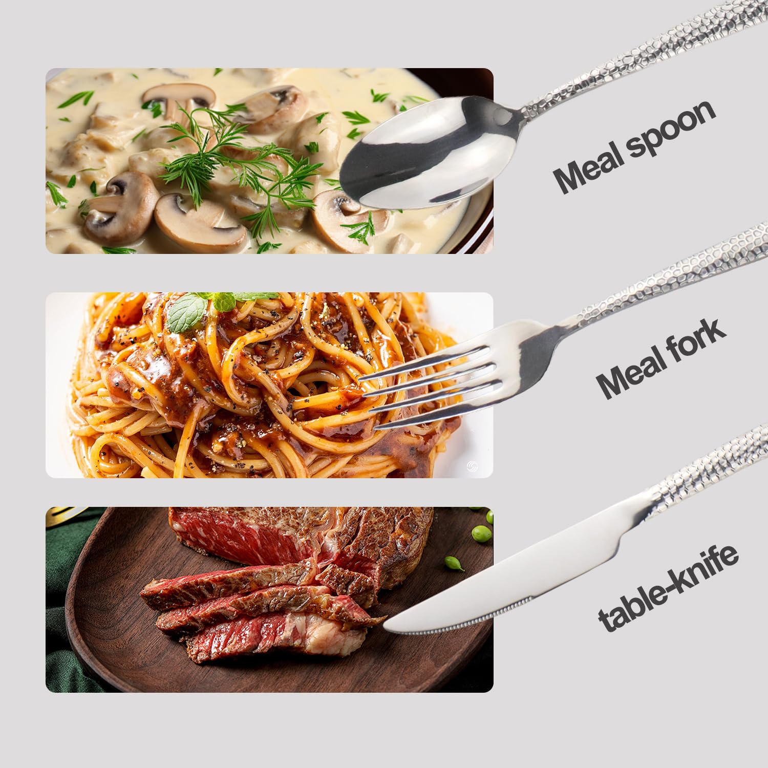 Juego de 24 cubiertos martillados de acero inoxidable, cuchillo, tenedor, cuchara para 6 personas, cubiertos modernos de plata para el hogar, restaurante, fiesta