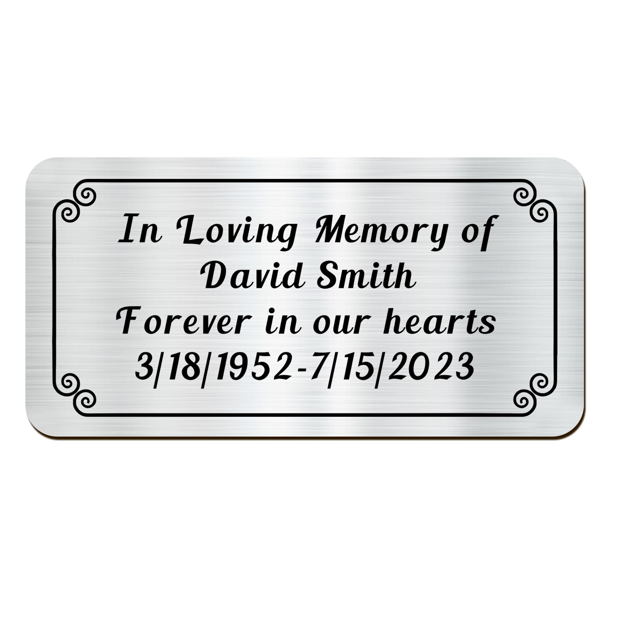 Engraved Name Plates for Urns 2" x 4" Custom Plaque Trophy Plates Engraved Urn Name Plate Custom Engraved Plate Personalized Engraved Brass Plaque (Round Corner-Silver, 2x4 in)