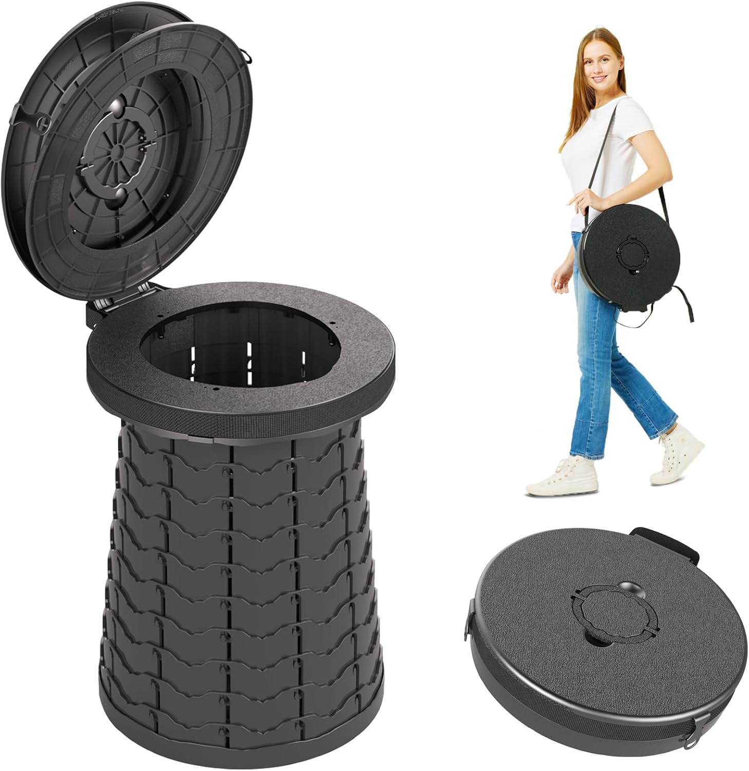 XXL Heavy Duty Portable Toilet for Adults - 880lbs Capacity, Adjustable Height up to 19.7", Collapsible Toilet for Camping, Truck Drivers, Construction Sites