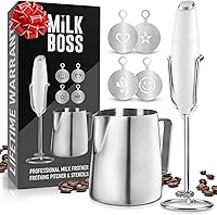 Vista 1 de Milk Boss Espumador de leche para café, juego completo de regalo de café con soporte ultra mejorado, fabricante de espuma de mano, mezclador