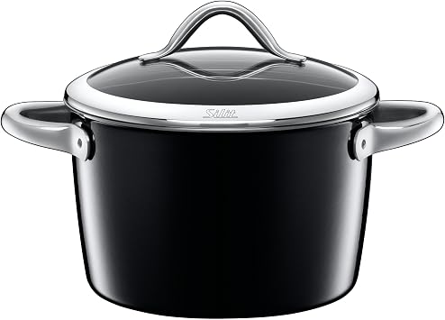 Silit Vitaliano Nero Cooking Pot Large 22 cm Glass Lid Induction Casserole Pot 4.7 L Silargan Functional Ceramic Black