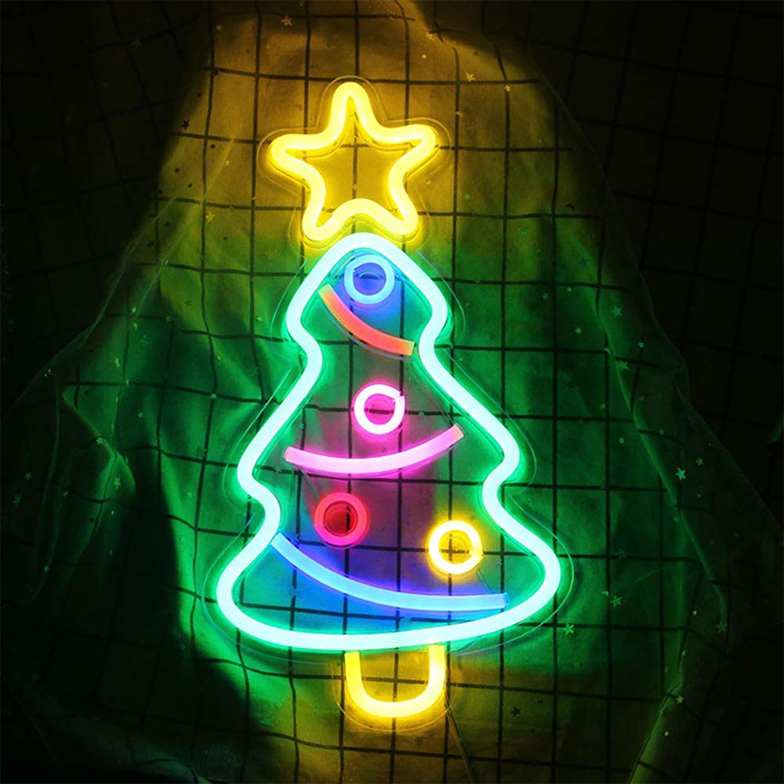 SEDEX Letrero de neón de Feliz Navidad, letrero LED de árbol de Navidad con alimentación USB para decoración de pared, fiesta de Navidad, bar, hogar, festival, decoración familiar para niños