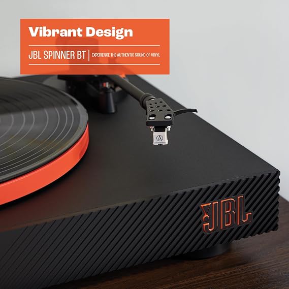 JBL Spinner BT - Bluetooth with AptX-HDTM Turntable, Components, Removable Headshell, Aluminum Platter and Belt Drive, Moving Magnet Cartridge pre-Installed (Black)
