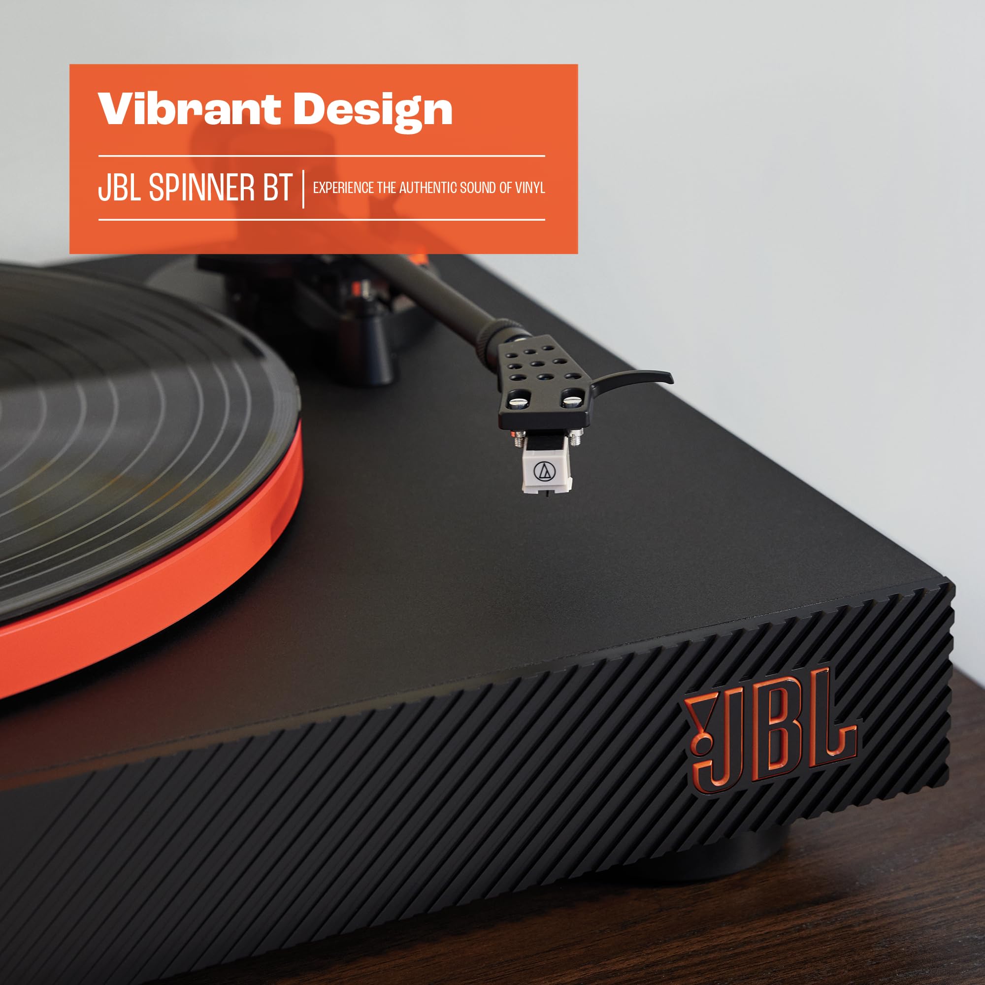 JBL Spinner BT – Hochwertiger Schallplattenspieler mit Bluetooth und aptXTM HD – Schwarz und Orange