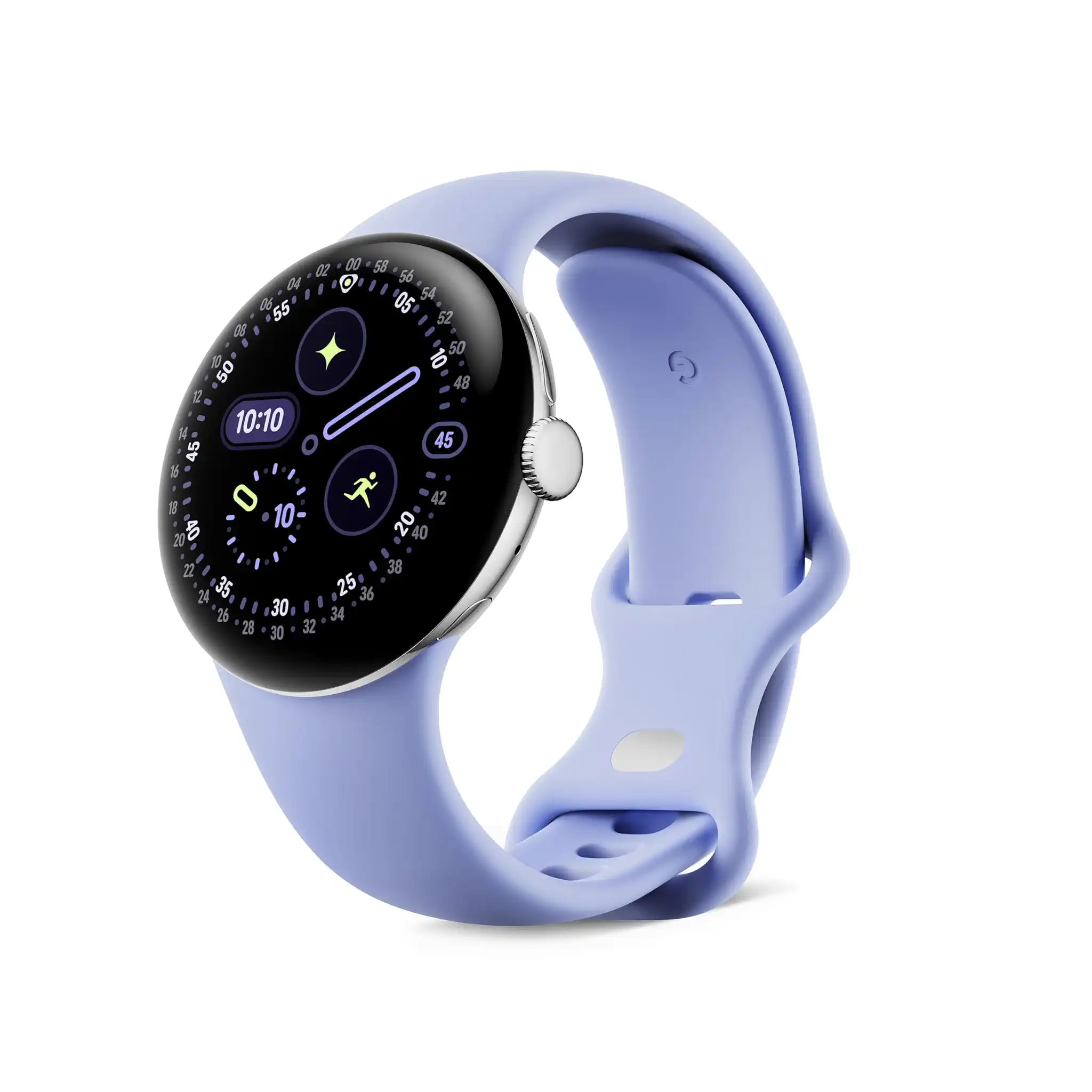 Google Pixel Watch 4 (41 mm) – Android-Smartwatch mit gewölbtem Display und Fitness-Tracking und Unterstützung von Gemini – Aluminiumgehäuse in Polished Silver – Sportarmband in Iris – WLAN