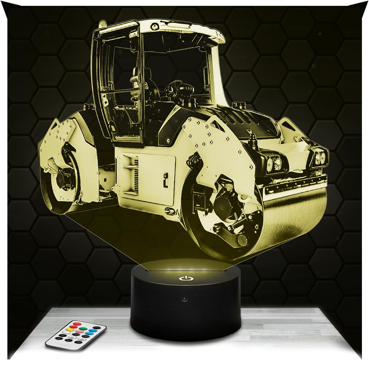 Lampephoto.fr - Steamroller 3D Lamp, Night Light 3D LED Illusion Lamp, Miniature Decoration Collection, Construction Machinery, Night Light for Children's Bedroom, Gift idea for Boys, Original Gift