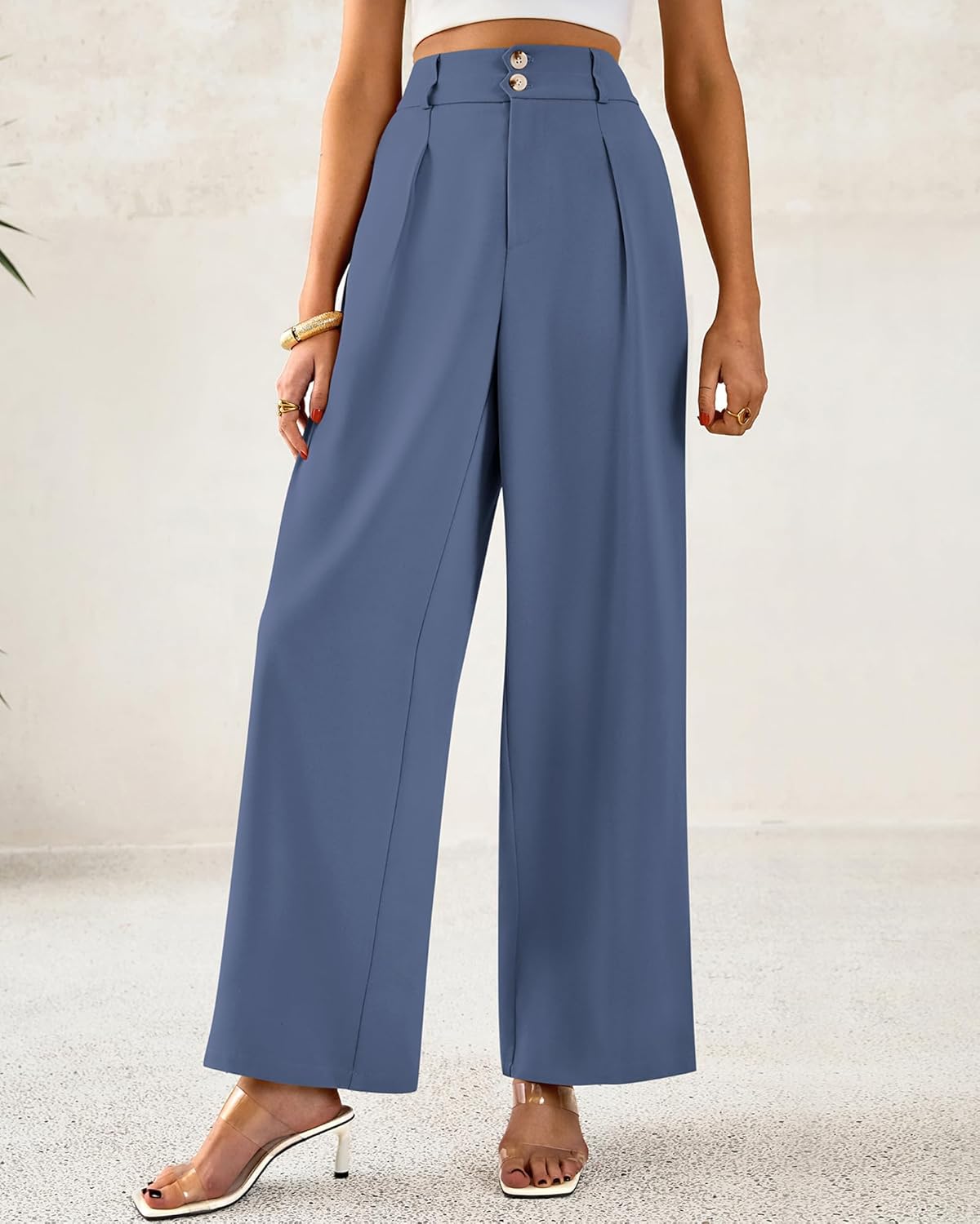 BTFBM Women Wide Leg Dress Pants 2026 High Waisted Button Pleated Business Casual Trousers Office Work Palazzo Pants - Image 6