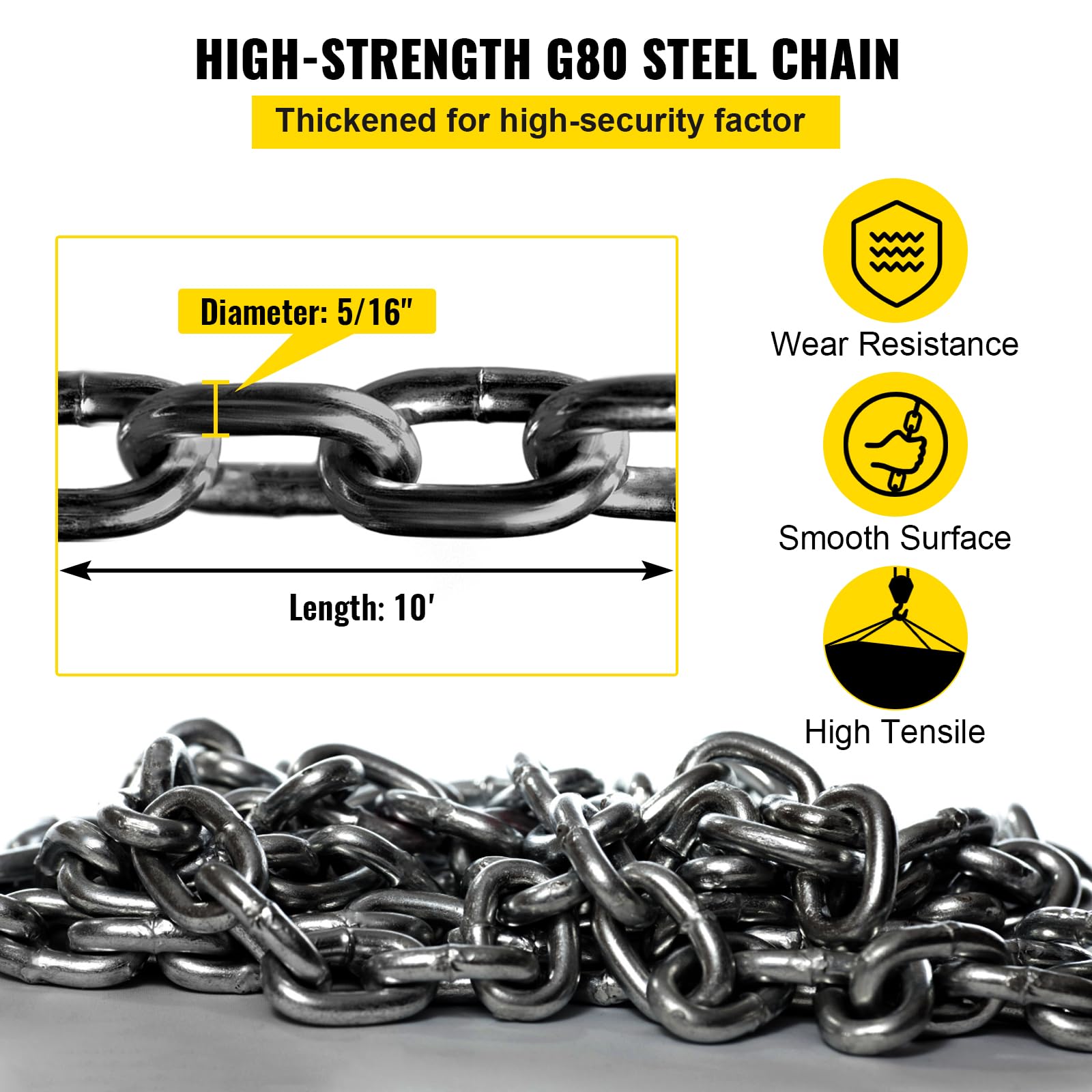 VEVOR Cadenas de Elevación de 4 Patas G80 Acero Aleado 3 m 8 mm 5 t