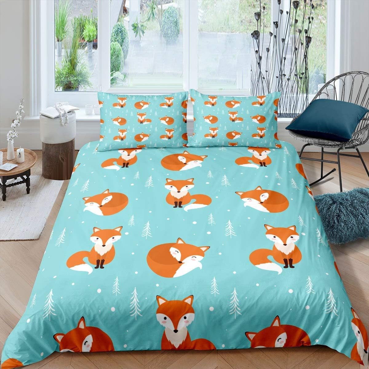 richhome Kids Comforter Cover Cartoon Fox Bedding Set Super King Size Boy Girl Kawaii Style 3D Animals Theme Duvet Cover Set Beautiful Bedroom Decoration Woodland Fox — image 1