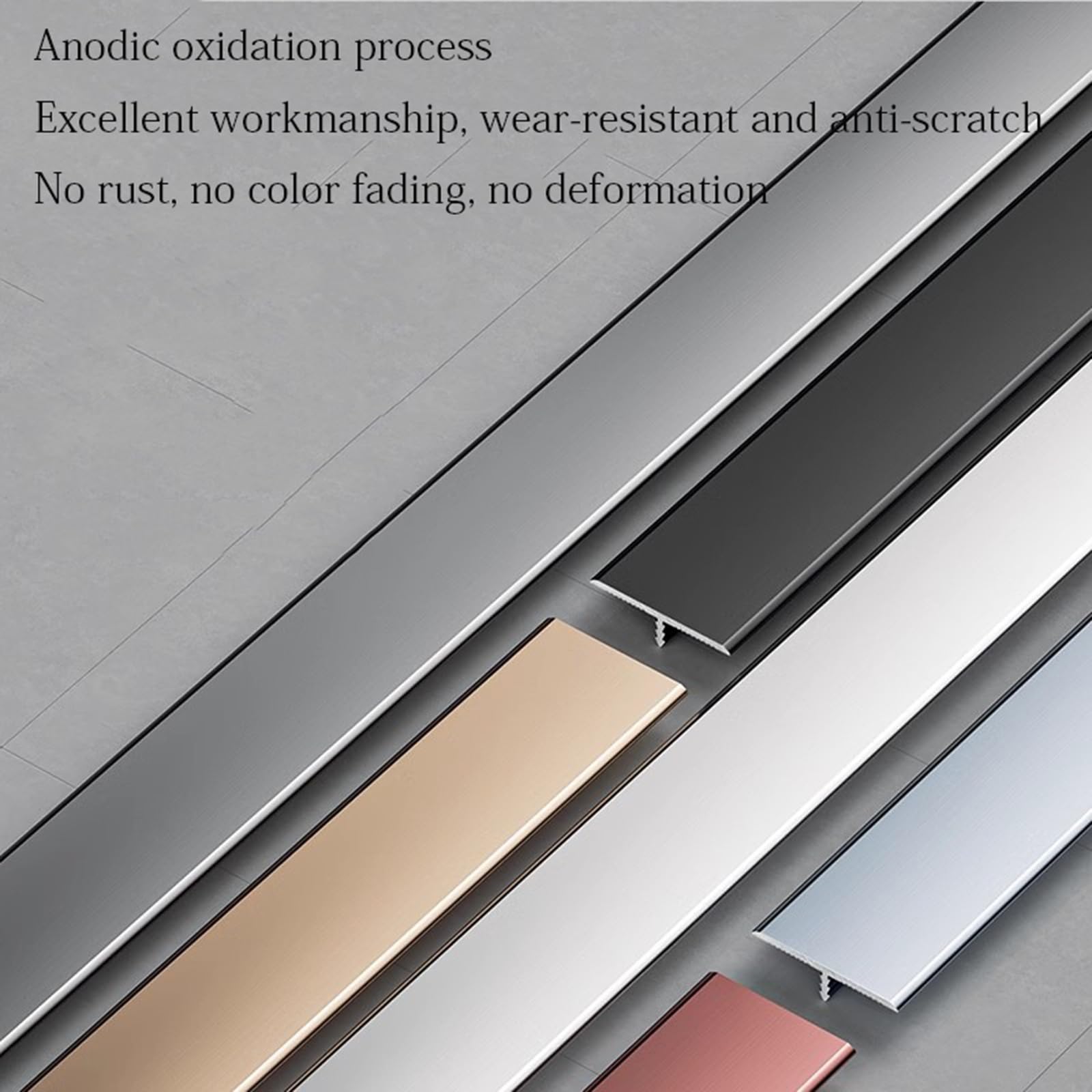 Perfil de transición de aluminio, protección de borde en T para transiciones de madera a azulejos, tira de transición de suelo de 90 cm, 3 piezas