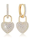 Richapex 18K Crystal Heart Hoop Earrings for Women with Locket Design, White Crystal Cubic Zirconia Dangling Earrings Fine Jewelry Gifts for Her