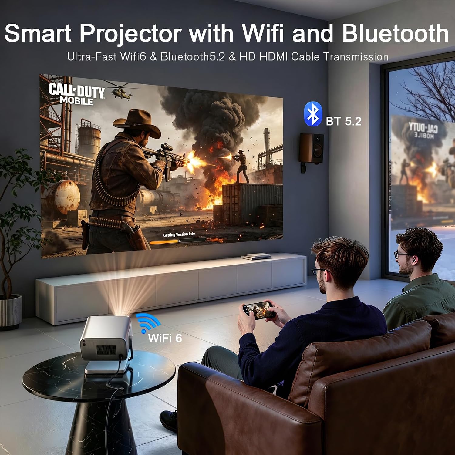 [4000 ANSI & Officially-Licensed APP] 4K Projector with WiFi and Bluetooth, Auto Focus Keystone Smart Projector, Outdoor Projector with Adjustable Stand for Home Bedroom