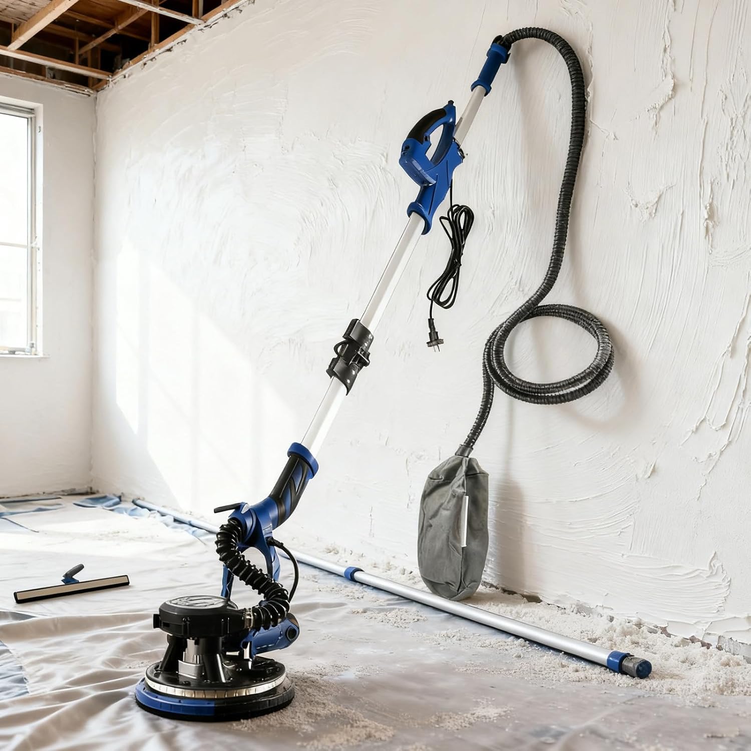 Electric Drywall Sander, Vacuum Sander for Popcorn Ceiling, with Vacuum Dust Collector & Extendable Handle & LED Light & 6pcs Sanding Discs B