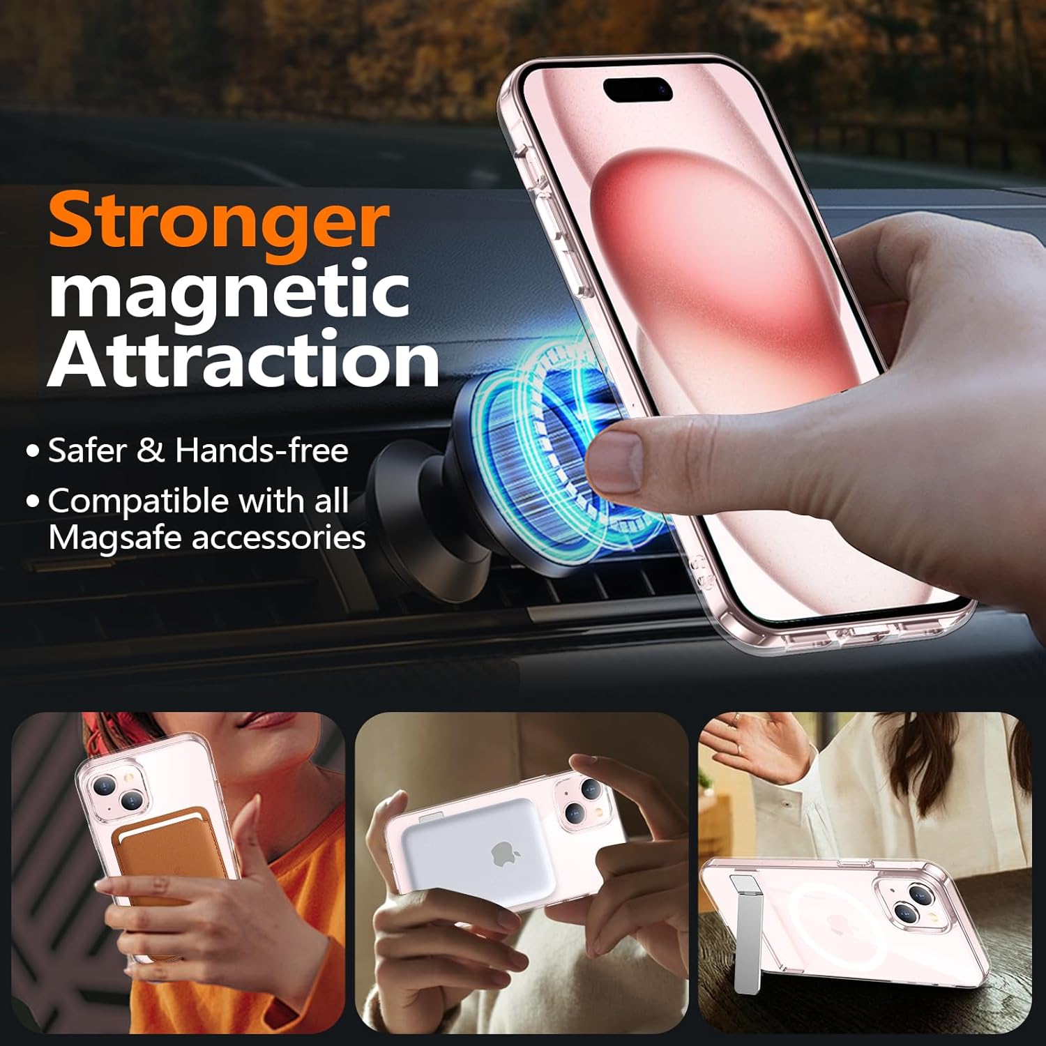 xiwxi for iPhone 15 Case with Kickstand,[Compatible with Magsafe][1*Screen Protector],Military-Grade Protection & Anti-Yellowing,Magnetic Phone Case for iPhone 15,Clear - Image 4