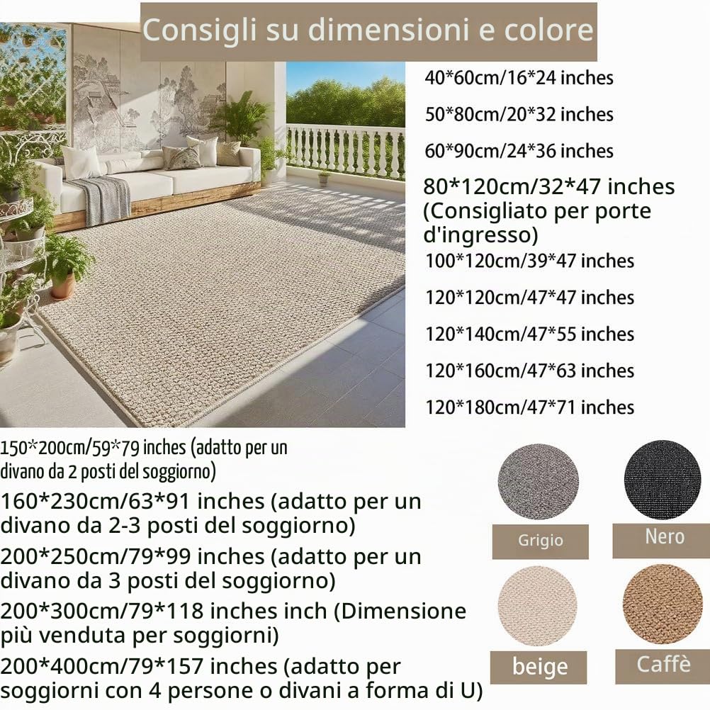 Generico Tappeto Robusto per Interni ed Esterni con Effetto Juta Naturale, Antiscivolo per Soggiorno Tappeti Moderni per Camera da Letto Tappeti per Camerette Tappeto Scendiletto,Marrone,120 * 180CM