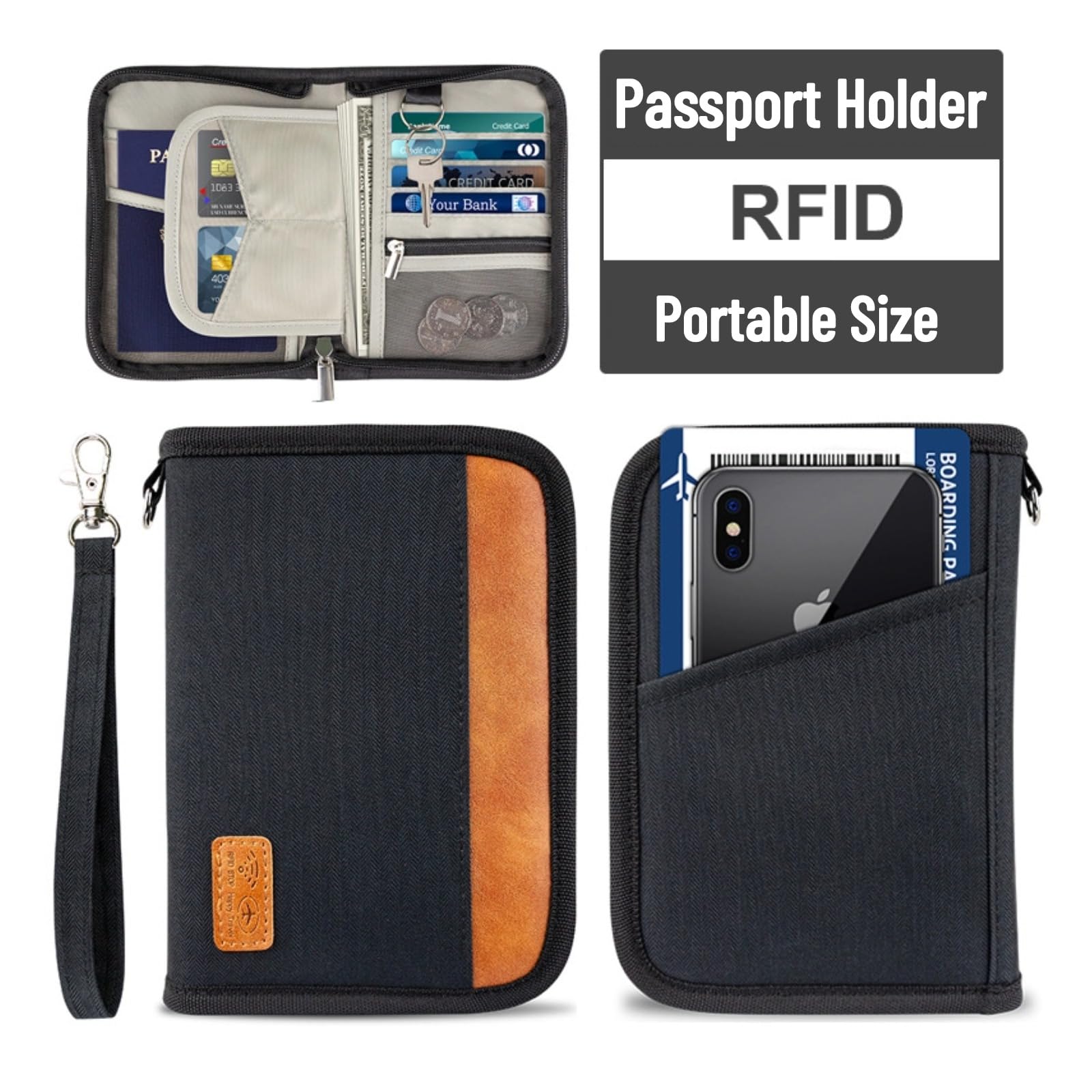Soporte para pasaporte para la familia, cartera de viaje, cartera para pasaporte, documentos, organizador de bloqueo RFID con cremallera, bolsa de mano, billete de vuelo, tarjetas de crédito, hombres